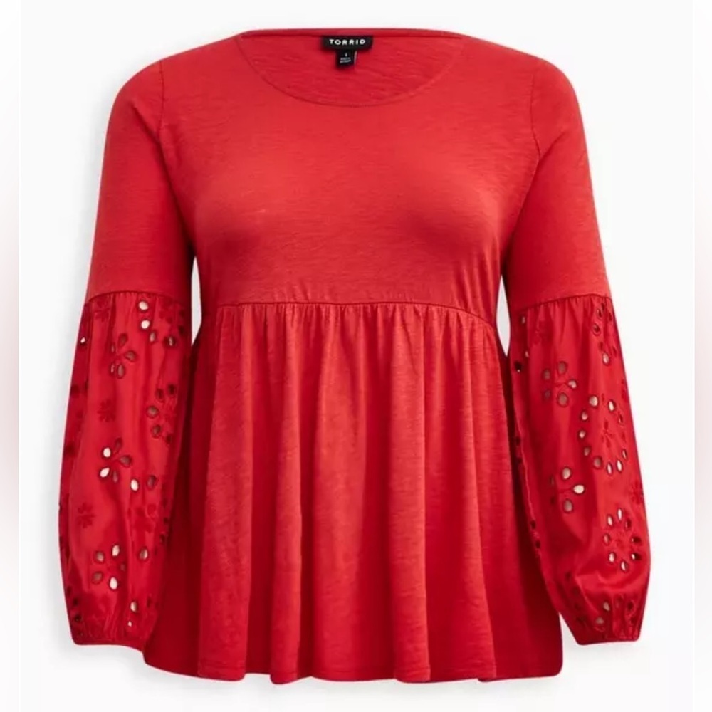 New! Torrid sz 3 Cotton Modal Slub Scoop Neck Eyelet Sleeve Inset‎ Babydoll 3X